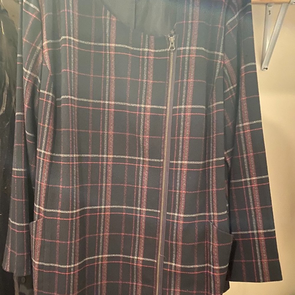 Sejour plaid off center zipper coat